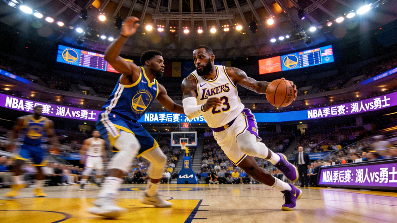 NBA季后赛湖人队对阵勇士队高清直播画面 - 勒布朗·詹姆斯持球突破